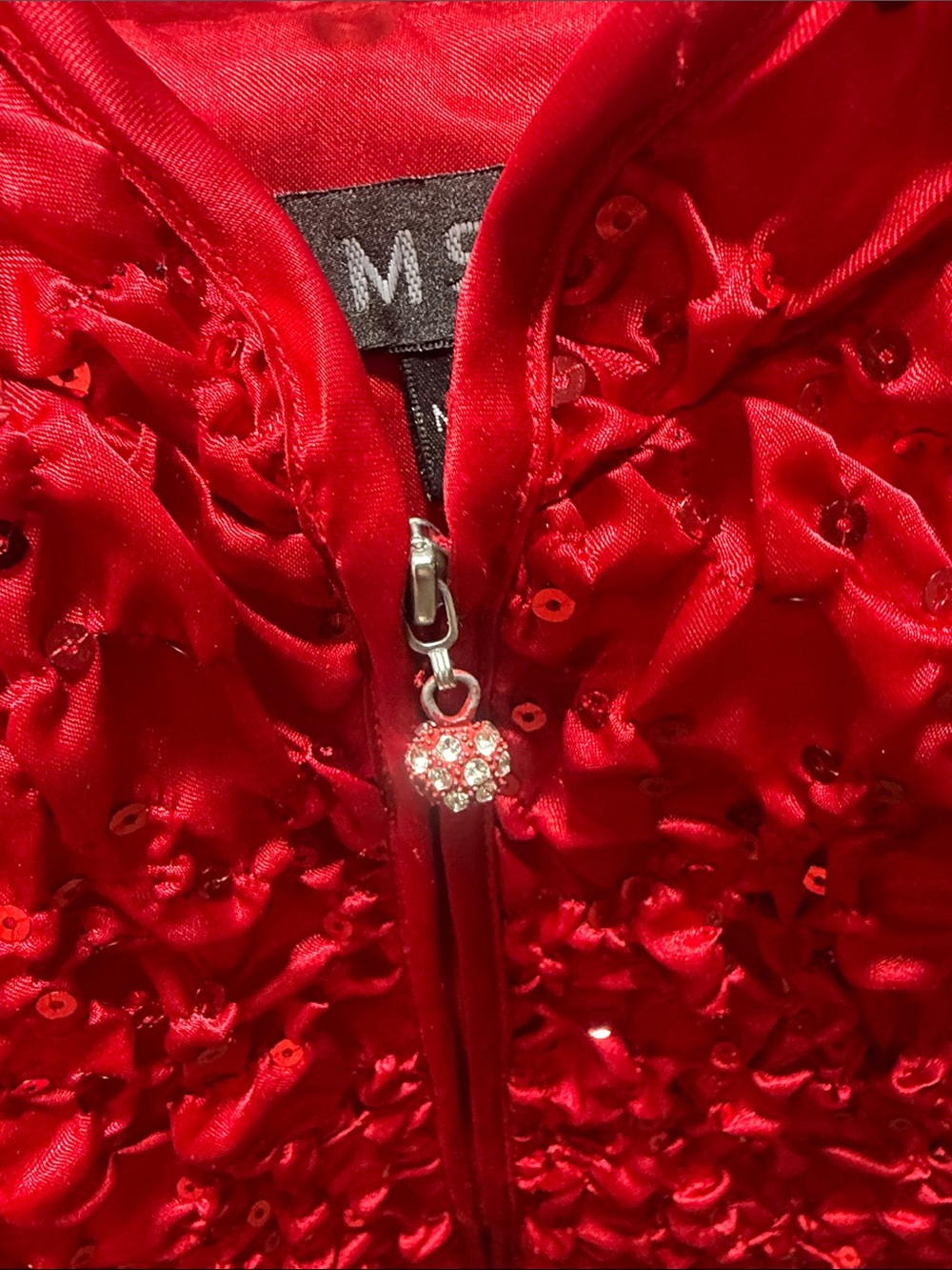 MSK Red Ruffled Satin Zip Jacket - Picture 9 of 11